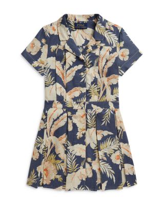 Girls' Tropical Floral Print Linen & Cotton Dress - Little Kid