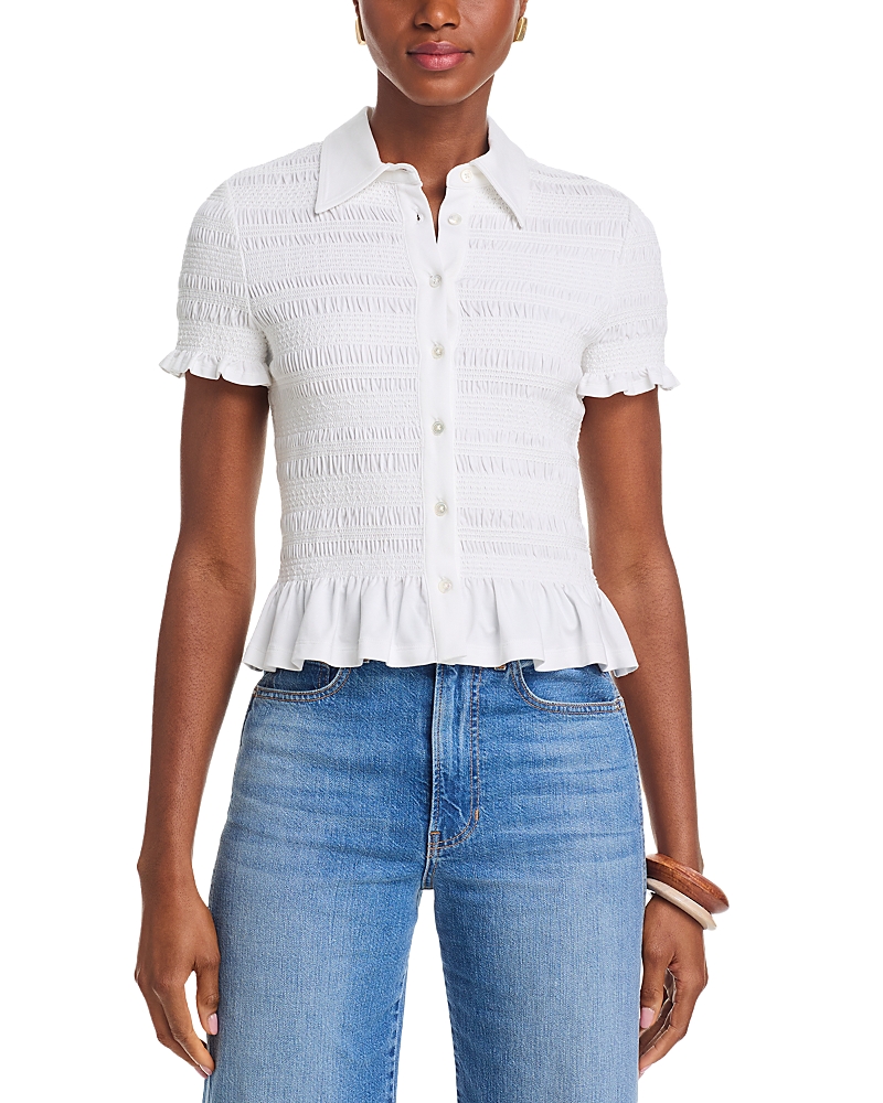 Veronica Beard Ellisandra Smocked Ruffled Blouse