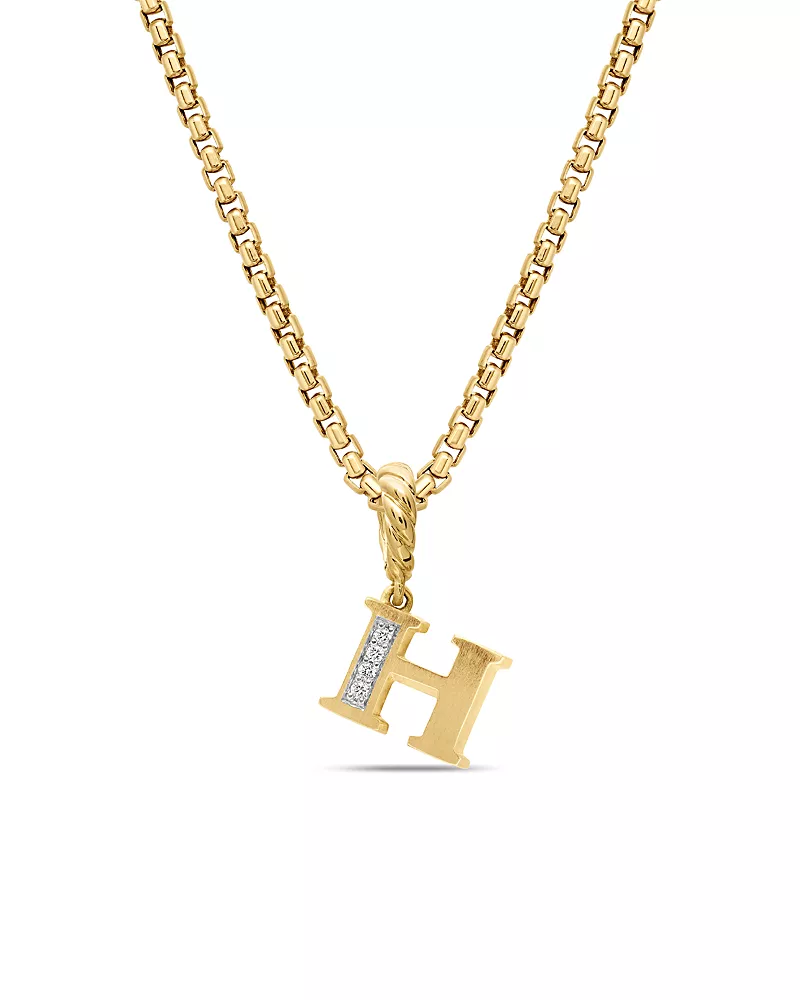David Yurman 18K Gold Amulets Diamond Pave Initial Pendant