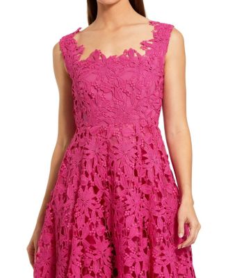 Sleeveless Embroidered Lace A Line Midi Dress