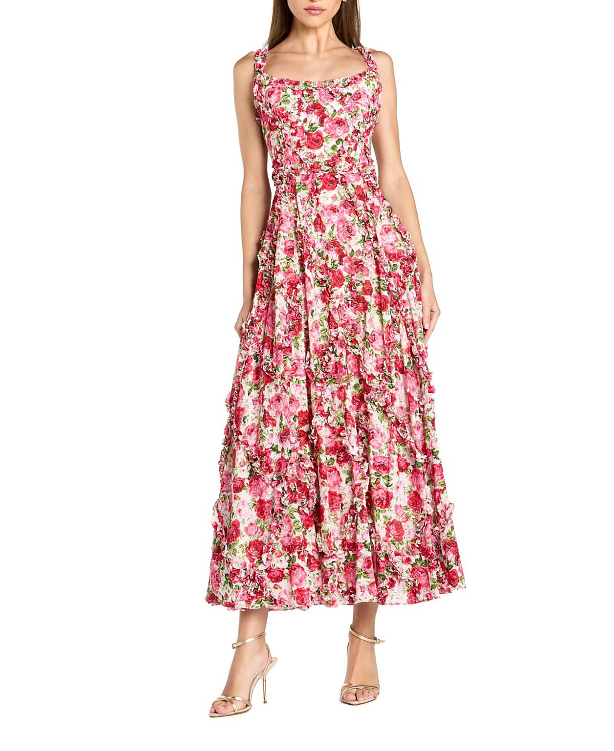 Mac Duggal Ruffle Floral Sweetheart Neck Gown