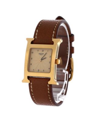 Heure H Quartz Watch in Plated Metal and Leather 21mm