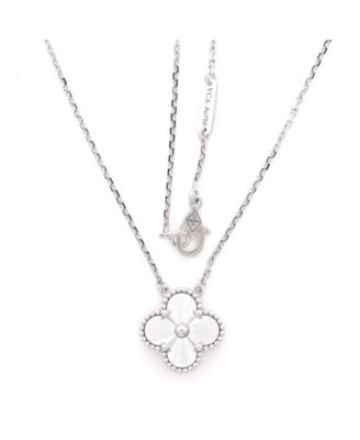  Vintage Alhambra Pendant Necklace Guilloche 18K White Gold, 16.75"