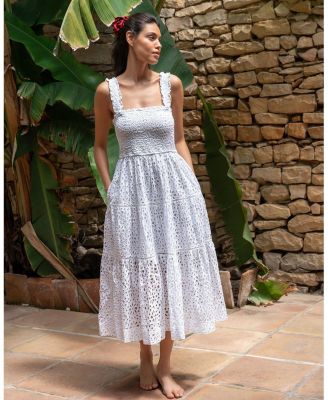  Kristen Sleeveless Smocked Eyelet Midi Dress