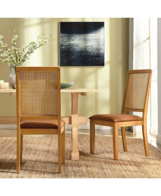 Arlo Faux Leather Upholstered Faux Rattan and Wood Dining Side Chairs, Set of 2