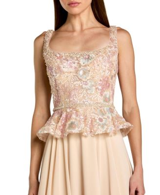  Petite Embroidered Peplum Top With Chiffon Skirt Gown