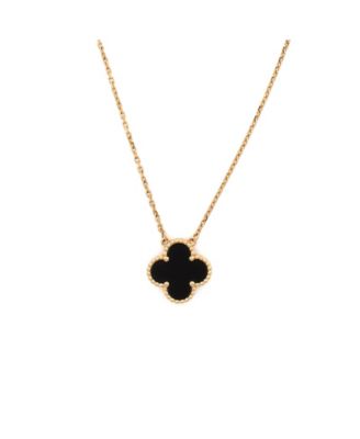  Vintage Alhambra Pendant Necklace 18K Gold and Onyx, 16.25"