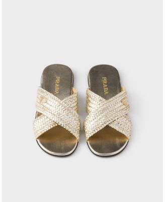  Women's Woven Leather Crisscross Slides