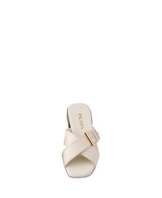  Women's Leather Crisscross Slides With Buckle