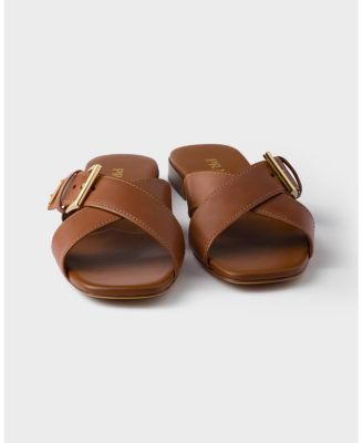  Women's Leather Crisscross Slides With Buckle