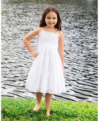  Girls' Eyelet Lila Dress Tiered Smocked Dress - Little Kid, Big Kid