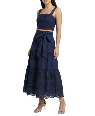  Jenni Tiered Belted Eyelet Smock Waist Skirt