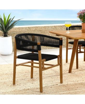  Vienna Outdoor Patio Teak and Rope Curved-Back Dining Armchairs, Set of 2