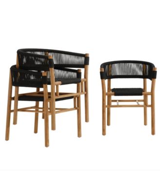  Vienna Outdoor Patio Teak and Rope Curved-Back Dining Armchairs, Set of 2