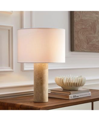 Zenith Travertine Table Lamp With Fabric Drum Shade