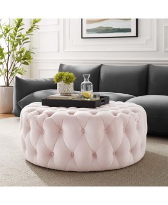 Amour Tufted Button Large Round Performance Velvet Ottoman