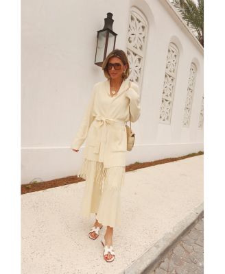 Spl X CJ Fringe Open Front Cardigan Sweater