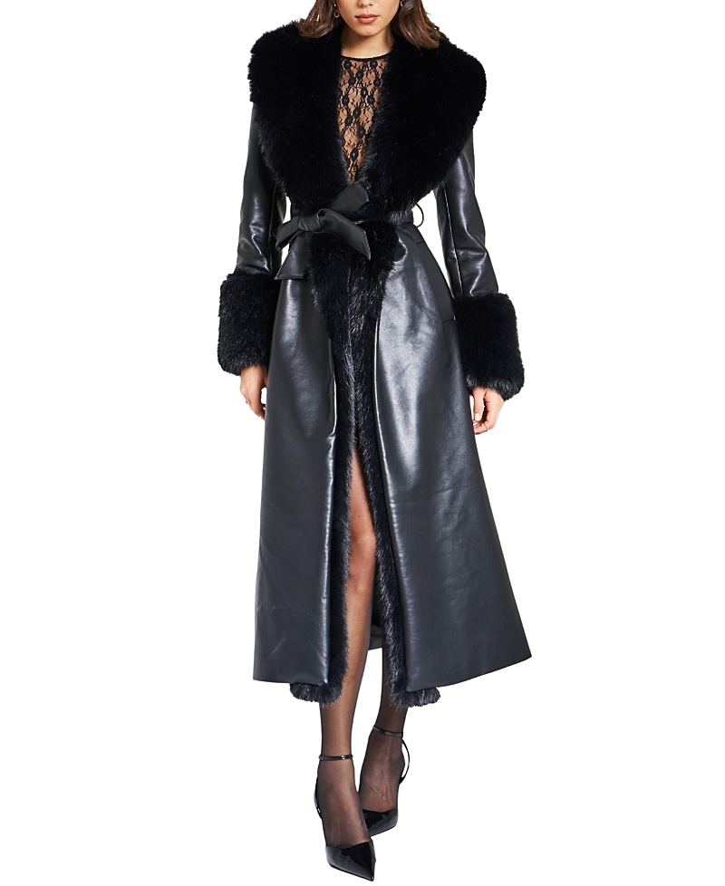Miss Circle Zaida Faux Fur Trim Faux Leather Coat