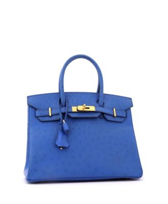 Birkin 30 Handbag Blue Ostrich with Gold Hardware
