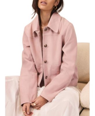  Women's Suede Jacket with Classic Collar & Button-Front Pockets