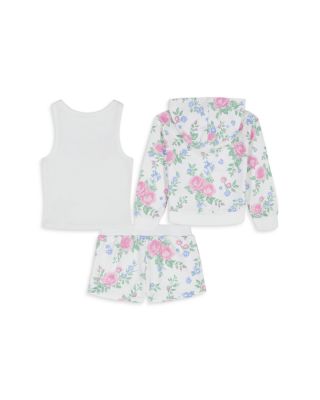 Girls' French Terry Zip Hoodie, Tank Top & Shorts Set - Little Kid