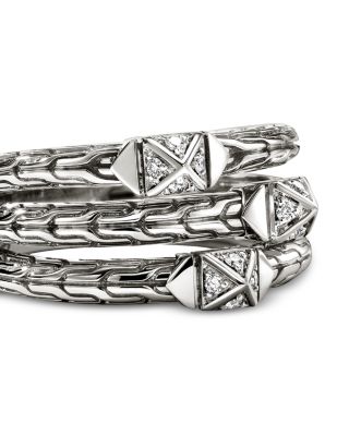 Sterling Silver Icon Diamond Pyramid Clusters Triple Row Ring