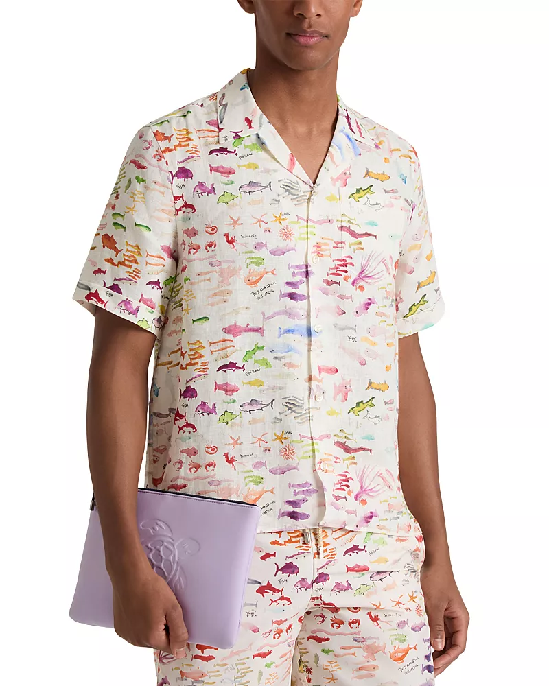 Vilebrequin Vbq x Fabrice Hyber Pescador Linen Bowling Shirt