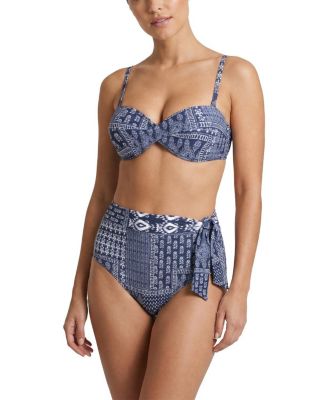Side Tie High Waist Print Bikini Bottom with Full Coverage