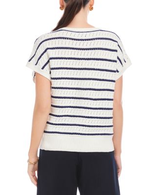 Beth Crochet Stripe Cap Sleeve Lace Up Sweater