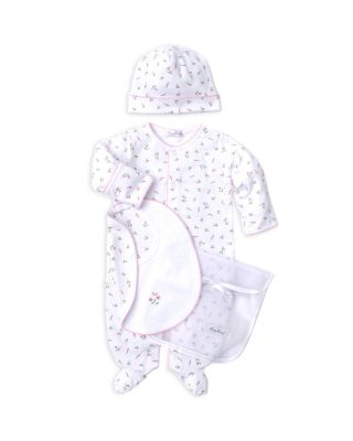 Girls' Garden Roses Hat, Bib & Footie Gift Set With Tulle Bag - Baby