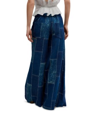 Patches Mid Rise Wide Leg Flare Jeans in Indigo Patch