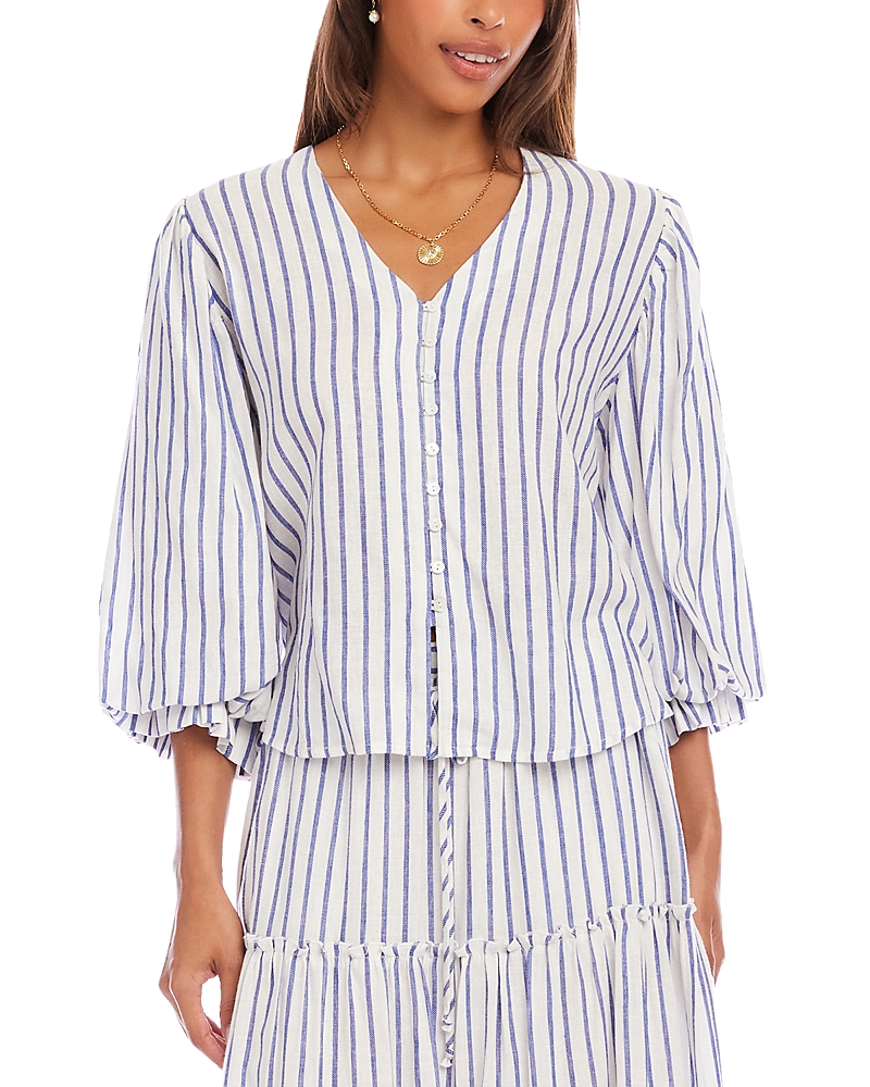 Karen Kane Stripe Layered Sleeve Shirred Blouse