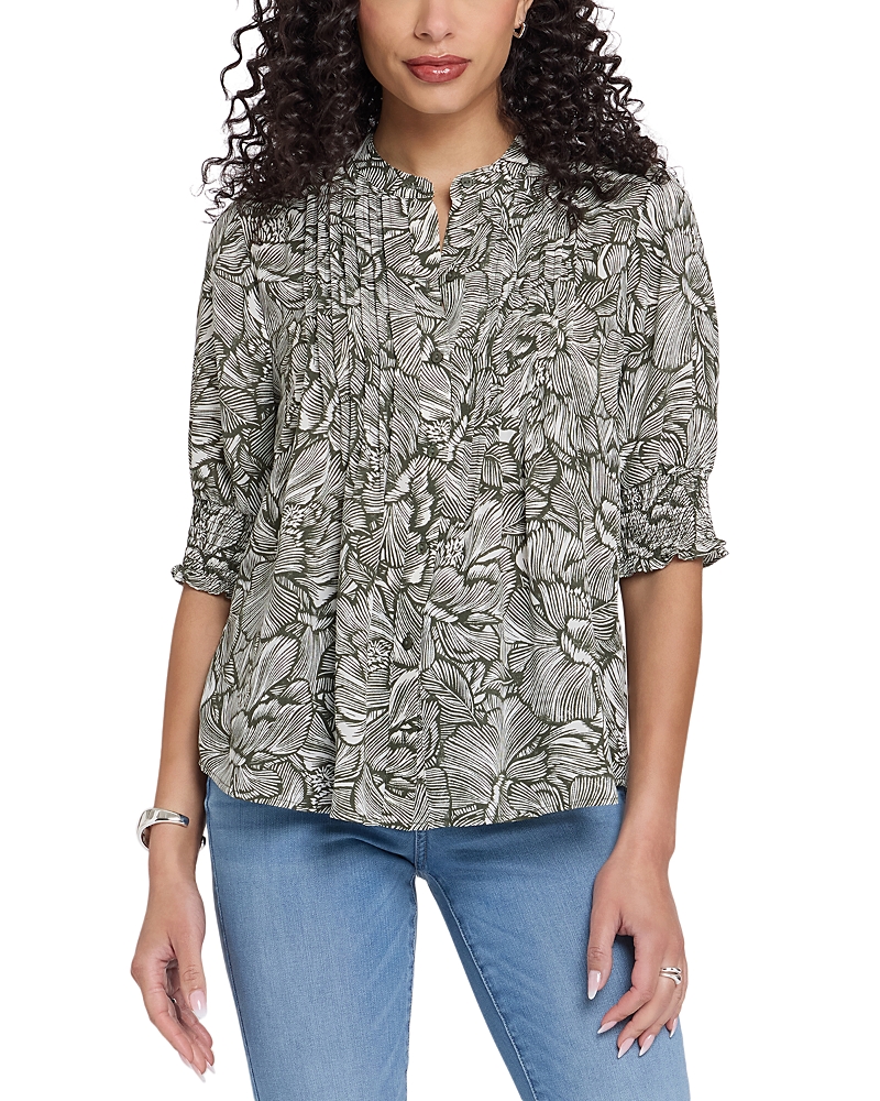 Nydj Floral Print Pleated Peasant Top