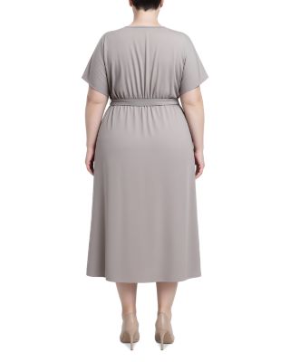 Plus Size Flowy Tie Front Midi Flutter Sleeve Dress