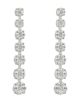 18K White Gold Mosaic Diamond Mixed Cut Graduated Drop Earrings