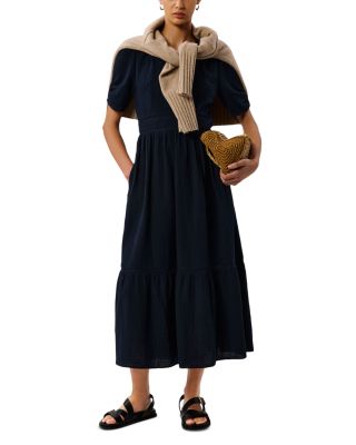 V Neck Textured Midi Dress