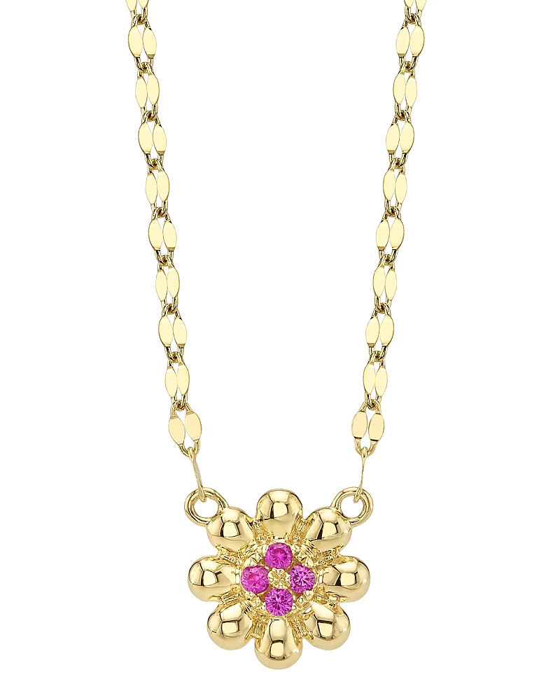 Moon & Meadow 14K Yellow Gold Pink Sapphire Flower Pendant Necklace, 18