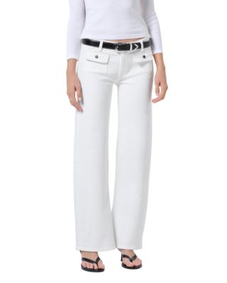 Nora Mid Rise Patch Jeans in Soft White