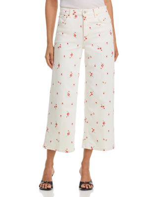 Getty Floral Embroidered Crop Jeans in Ecru Romantic Floral