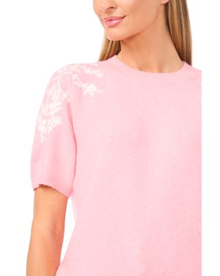 Embroidered Short Sleeve Sweater