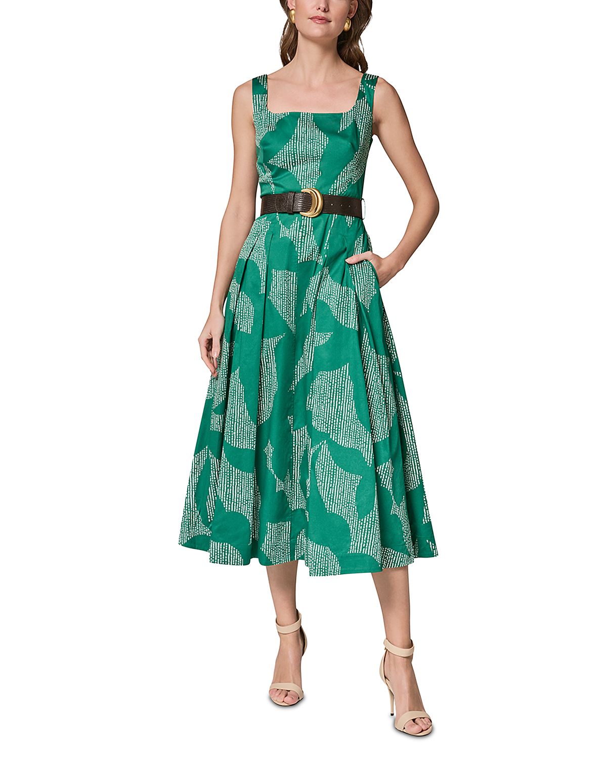 Donna Karan Sleeveless Square Neck Midi A Line Dress