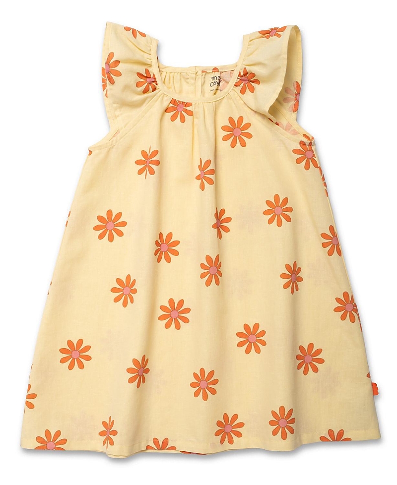 Mon Coeur Girls' Linen Flower Power Flutter Sleeve Dress - Baby, Little Kid