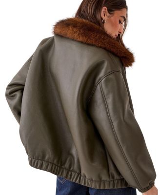 Faux Fur Collar Bomber Jacket