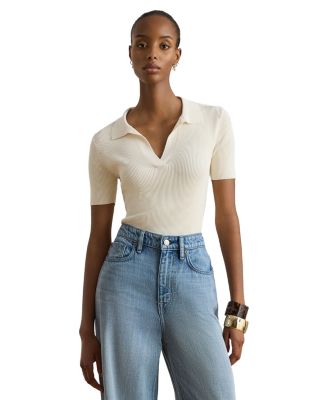 Rib Knit Short Sleeve Polo Sweater