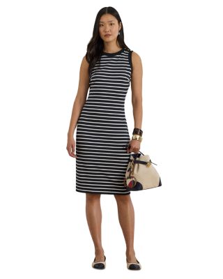 Striped Snap Trim Ponte Sheath Dress