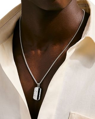 Men's Sterling Silver Icon Onyx Tag Pendant Necklace, 24"