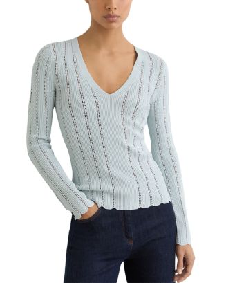 REISS V Neck Ribbed Pointelle Sweater | Bloomingdale's Women