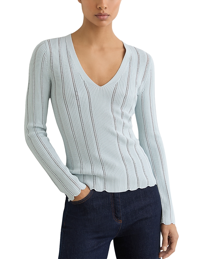 Reiss V Neck Ribbed Pointelle Sweater