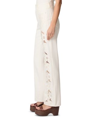 Sawyer High Rise Wide Leg Jeans in Tonal Ecru Embroidered