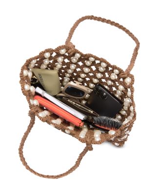 Imitation Pearl & Crochet Straw Tote